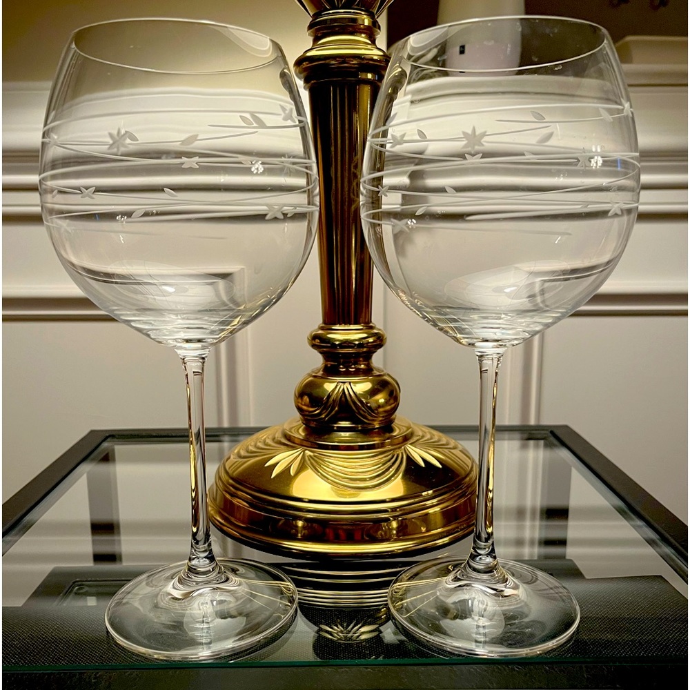 Lenox Crystal Etched Balloon Wine Glasses
